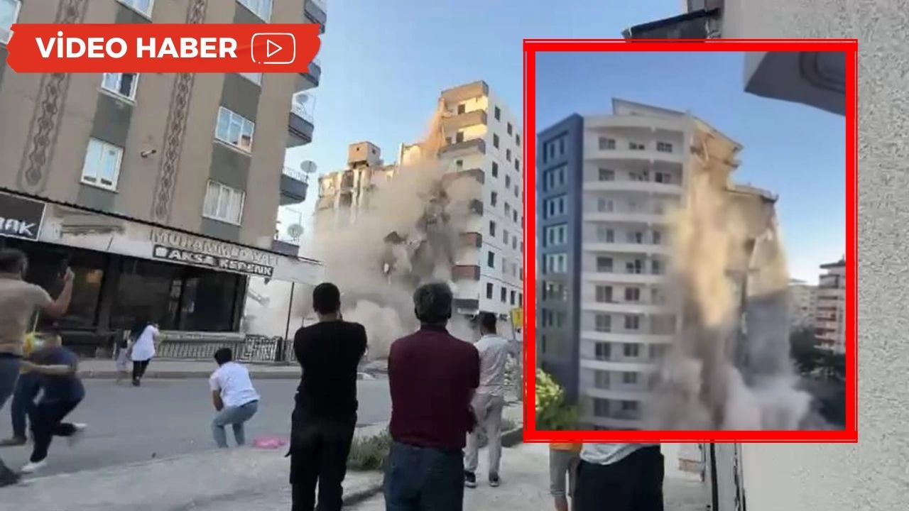 Diyarbakır'da ağır hasarlı bina yıkıldı, ortalık toz duman oldu
